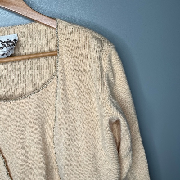 ST. JOHN Vintage 70s Santana Knit Gold Trimmed Cardigan Sweater Tank Set - Picture 9 of 15